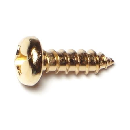 Midwest Fastener Sheet Metal Screw, #12 x 3/4 in, Brass Plated Steel Pan Head Phillips Drive, 30 PK 64155
